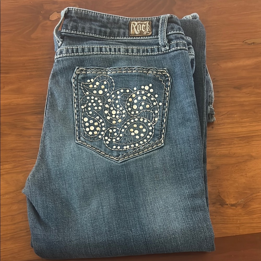 Wrangler Blue Boot Cut Jeans with Decorative Back